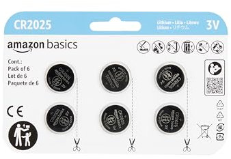 Amazon Basics - Paquete de 6 pilas de litio de botón CR2025 de larga duración, 3 voltios, sin mercurio