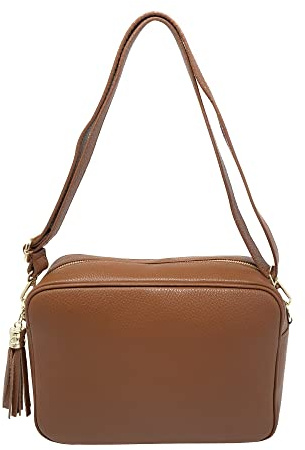 Chicca Borse Tracolla Donna Borsa in Pelle Italiana Borsetta a Spalla (Cuoio)