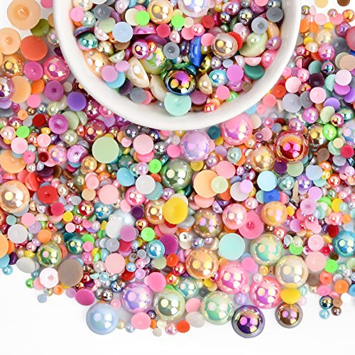 Xzeemo 2010 Piezas Cuentas de Cabujones, Perlas con Parte Trasera Plana, Cuentas Brillantes Media Esfera, Cuentas Vistoso para Decoración de Uñas Bisutería álbumes de Recortes, 6 Tamaños (D)