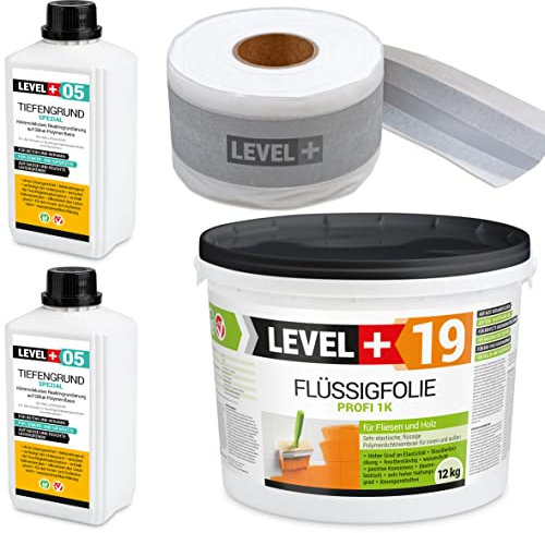 SET524 Liquid Film Sealing Set 12 kg on Wood Tiles, 10 m Sealing Tape, Deep Primer 2 L, Sealing Set Indoor Outdoor Shower Bathroom Kitchen