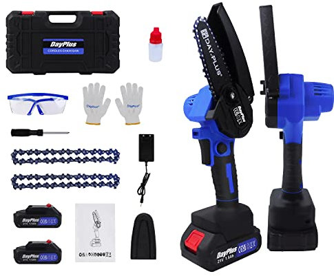Mini Electric Chainsaw Cordless Garden Tool Lithium Electric Chainsaw 21V Handheld Woodworking Saw, Portable Wood Cutting/Tree Pruning Tool, 2 Rechargeable Batteries and Charger