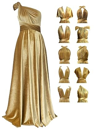 72styles Velvet Infinity Dress with Bandeau,Convertible Bridesmaid Dresses,Plus Size Velvet Wrap Maxi Long Dress Multiway Formal Dress Gold