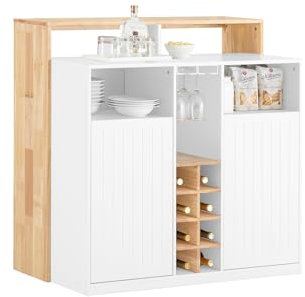 SoBuy Isla de Cocina, Armario de Almacenaje Multifuncional, Mueble de Cocina, Sideboard para Sala de Estar, Aparador Cocina, Armario Auxiliar de Cocina Blanco y Natural 105 x 60 x 105cm KNL07-WN