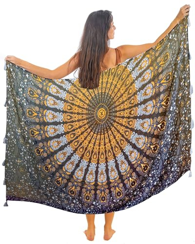 Pareo Da Spiaggia Donna Grande Lungo Cottone Nappa Nero Telo Sarong Xxl Bohemian Copricostumi Da Mare Sexy Bikibi Cover Up 2024 Decorazione Murale Arazzo Da Parete 180X120 Cm Fatto In India