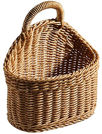 19x17cm Rattan Wandkorb Hängend Geflochtener Wandkorb Weidenwand Hängender Korb Aufbewahrung Dekorativer Wandkorb mit Griff Wandhängender Blumentopf für Garten Hochzeit Dekoration