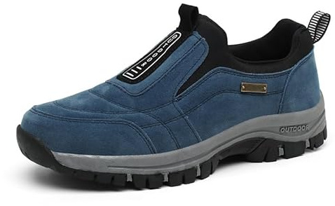GYCF Scarpe Slip On da Trekking da Uomo,Larghe Scarpe da Passeggio Ortopediche Antiscivolo con Supporto per L'Arco Plantare Scarpe da Lavoro Leggere all'aperto,Blu,41EU