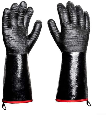 Guanti da barbecue extra lunghi, resistenti al calore e all'olio, in neoprene e cotone (45 cm)