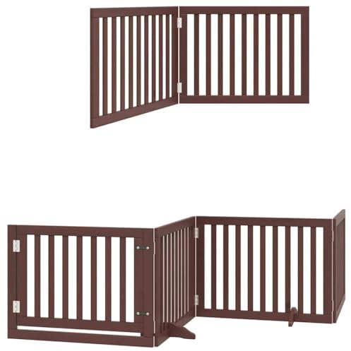 vidaXL Hundgrind med dörr vikbar 10 paneler brun 800 cm poppel, husdjursgrind, hundgrind för trappor, valpgrind för trappor, hundgrind med dörr