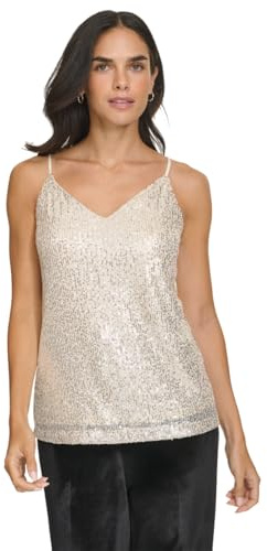 Calvin Klein Blusa sin mangas con cuello alto para mujer, Crema, Large