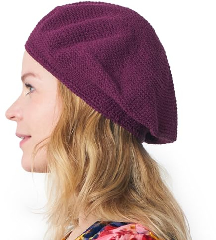 Cappello A Maglia E Basco Donna, Cappellino all'Uncinetto in 100% Cotone, Berretto Francese da Uomo Crochet Fatto A Mano per L'Estate E l'inverno Cremisi