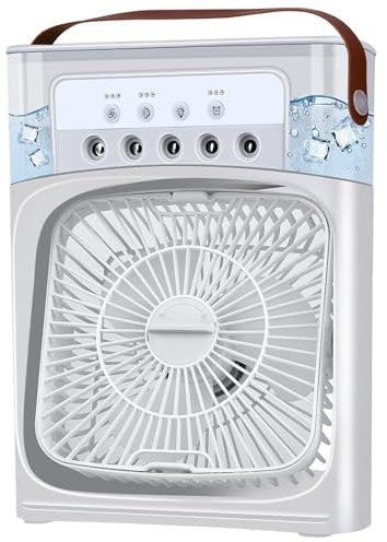 BuzzoXerex Climatiseur Mobile Portable, Mini Refroidisseur D'air, Mini Air Climatiseur Ventilateur, Air Cooler fan con 3 Velocità, Timer, 7 Lumières LED, Modes de Brumisation (Blanc)