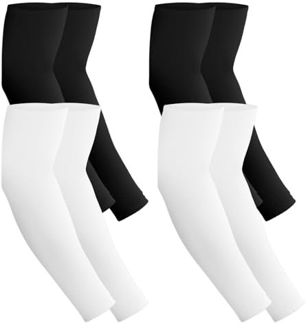 CIATBYYJ 4 paia di manicotti di raffreddamento UV a compressione elastica, per uomini e donne, protezione solare UV Plus Size maniche a compressione per sport all'aria aperta, ecc, nero/bianco
