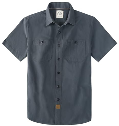 Dubinik® Camisa Hombre Manga Corta Chambray Algodón Ligero Corte Regular Dos Bolsillos Estilo Urbano Casual