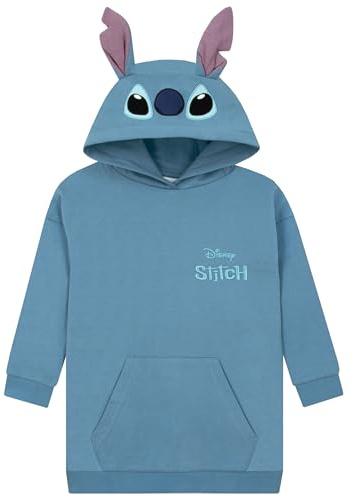 Disney Lilo EET Stitch Hoodie, Sweat A Capuche Long pour Enfants, Pull Stitch avec Oreilles 3D, Vêtements en Coton pour Filles, Bleu 8-9 Ans
