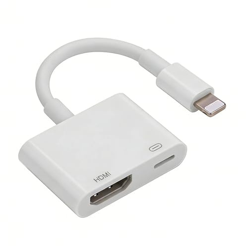FWORUAIS 1080P HD Lightning to HDMI Adapter for iPhone iPad to TV, Plug & Play Digital AV Converter Sync Screen Video & Audio with Charging Port for HDTV Projector Monitor