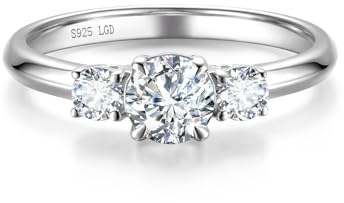 FANCIME 0,5 ct solitär Lab-Grown diamantringar dam, 3 stenar 0,73 ctw diamantringar i 925 sterlingsilver förlovningsring bröllop alla hjärtans dag smycken för kvinnor kvinnor du (D-E färg, VS Clarity