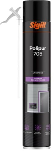 SIGILL Polipur 705 Schiuma Poliuretanica Monocomponente, 750ml, per Isolamento e Assemblaggio, Applicazione Manuale, Alta Espansione, Verniciabile, per Edilizia e Installazione Infissi