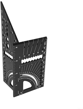 Filteilect Règle d'angle en alliage d'aluminium pour le travail du bois – 3D pour outil de mesure d'angle d'onglet avec rapporteur, jauge et dessin au trait pour marquage à 45° et 90°, mortaise à