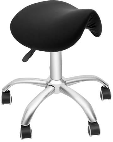 JUDEMII Sadelpall | rullpall justerbar höjd | roterande pall | ergonomisk pall | frisörstol arbetspall, för frisörsalonger, skönhetssalonger, barer. Svart