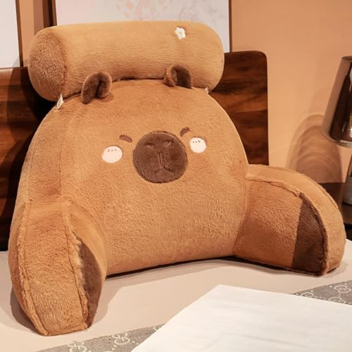 Capybara Plush Reading Pillow | 23.6in Capybaras Cuddle Cushion for Adults Kids | Cute Animal Plush Backrest Pillows with Arms | Soft Comfortable Capybara Reading Cushions for Bed & Sofa (Brown)