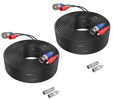 ANNKE 2 Pack 30M/100 Feet CCTV Cable, 2-in-1 Video Power Extension Cable with BNC Connectors and RCA Adapters for Security Camera DVR System (Black)