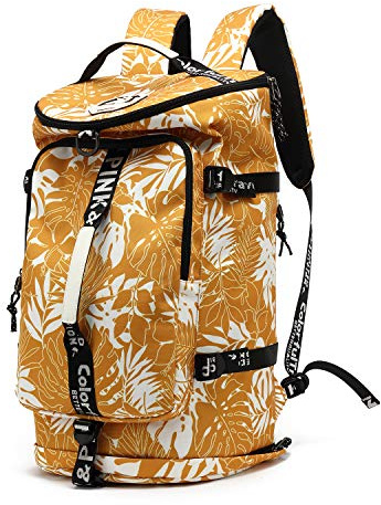 Kalesi Gym Duffle Bag Backpack 4-Way Waterproof with Shoes Compartment for travel Sport Hiking Laptop (Senfgelb)