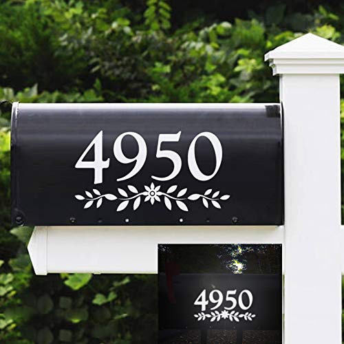 3 Reflective Mailbox Numbers Die Cut Decal Rustic Style Flowers House Number Address Sign Front Door Decal Vinyl Lettering Farmhouse Decor 4 set, White
