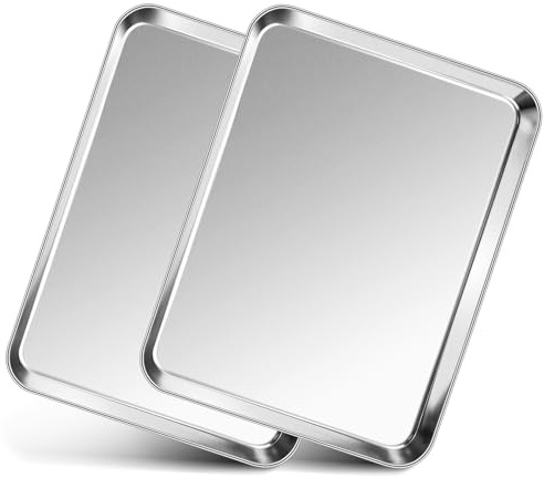 P&P CHEF 12.5 Inch Baking Cookie Sheet, Oven Pan Tray Stainless Steel Sheet Pan for Kitchen, Oven Bakeware for Multi Uses, Shiny Look & Dishwasher Safe, Healthy & Heavy Duty, 2Pcs