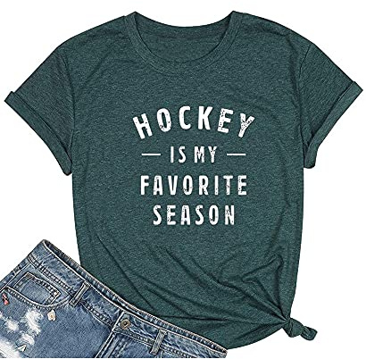 Qrupoad Hockey is My Favorite Season T Shirt Women Ice Hockey Player Gift Shirts Summal Casual Graphic Tees Tops Green