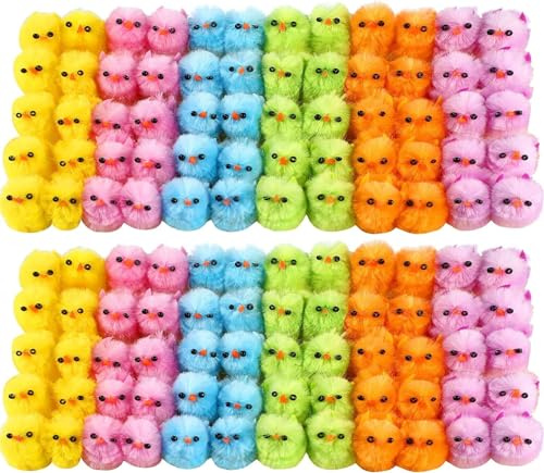 REDSTAR 60pc Coloured Fluffy Chicks - Small Fluffy Easter Chicks Easter Decorations 6 Colours Included - Baby Chicken Decorations for Kids Bonnet Making Activities, Egg Hunt Fillers, Arts and Crafts