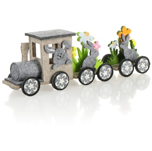 com-four Espositore decorativo in feltro, decorazione pasquale da appoggiare, treno con coniglietto pasquale e fiori, decorazione pasquale (treno, 1 pezzo)