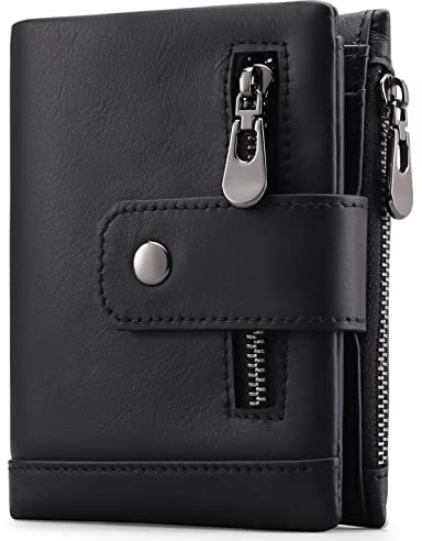 SENDEFN Herren Geldbörse aus Leder, Geldbeutel Herren Bifold mit RFID Schutz, Portemonnaie im Hochformat mit Reißverschluss Münzfach