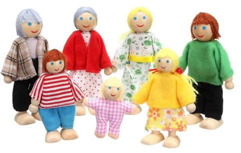 Lifreer Dolls House People, Dolls House Furniture, Wooden Doll Houses, Sets of 7 People Dolls House Accessories for Doll House, House Family Furniture Miniature