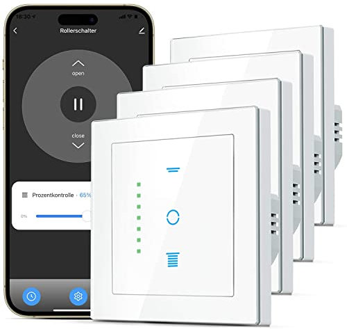 CURRYSMARTER WLAN Rollladenschalter, [6 Gen] Jalousien Schalter mit steuerbarer LED, Smart Rolladen Zeitschaltuhr benötigt Nullleiter, Rolladensteuerung kompatibel mit Echo Alexa/Google, 4 Stücke