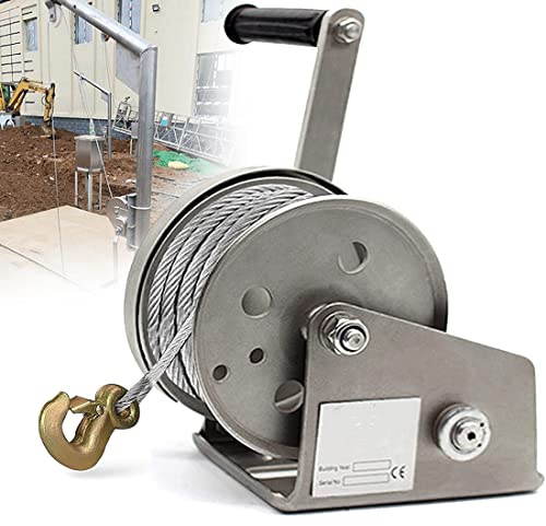 DPDZSW Argano Manuale,Argano Manuale a Manovella Portatile,Argano Manuale con Freno Automatico,Acciaio Inossidabile,Gancio in Acciaio,per Sollevamento E Trazione del Carico,1200lbs-20M