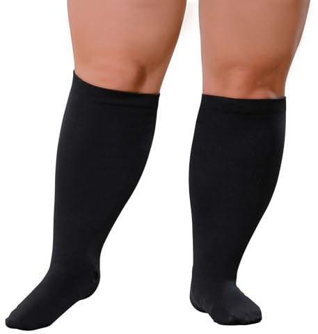Plus Size Compression Socks: Wide Calf Compression Stockings for Men Women - Up to 7X Large 20-30 mmHg Compression Hose for Pregnancy Travel Running Nurses 4XL Black