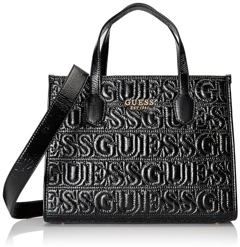 GUESS Silvana Sac fourre-Tout à 2 Compartiments, poignées supérieures Femme, Noir, Taille Unique