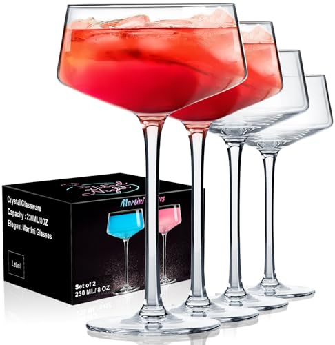 PARACITY Juego de 4 vasos de martín de 240 ml soplados a mano sin plomo | Cristal de titanio sin plomo, soplado a mano, base estable, apto para lavavajillas, cóctel, fiesta de regalo