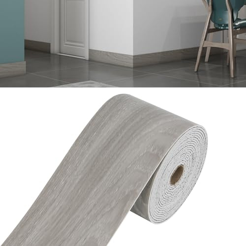 Självhäftande kantkant, 10 cm tapetkant självhäftande väggkant kant klistermärke golvlist PVC flexibel vattentät dekoration för vardagsrum sovrum (10 cm x 5 m, grå träkorn)