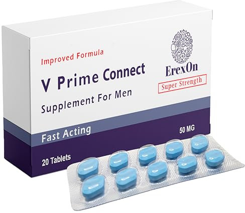 Erexon - V Prime Connect 20 Blue Pills for Men - 50MG Powerful and Fast Acting Tablets - Naturally Extracted Blue Pill Supplement for Energy and Stamina Support - Male Performance & Enhancement