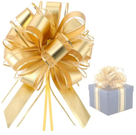 10 Pezzi Cinta de Regalo Con Lazo, Lazos Coche Boda, Lazos Regalos Grandes, Para El Día de San Valentín, Fiestas, decoración de Botellas de Vino, envoltura de Regalos Lazos Adorno Coche Boda (Dorado)