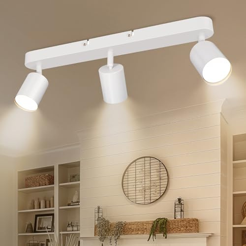 Ketom GU10 Plafoniera Orientabile Bianca Con 3 Faretti, Lampada da Soffitto Con 3 Luci, Moderno Lampadario per Cucina, Soggiorno, Lampadina Non Inclusa