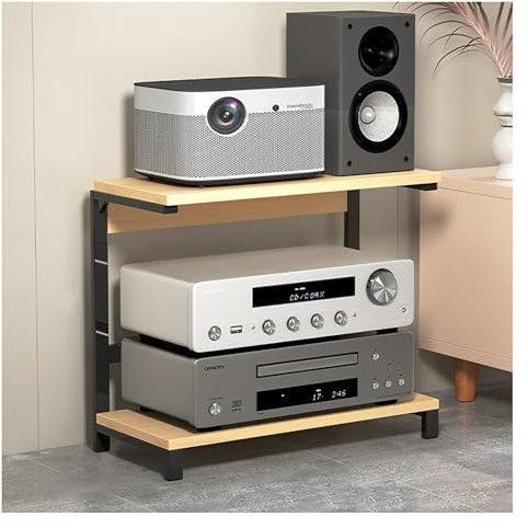 BAYTEWJX HiFi AV Media Stand,Nero Supporto per Giradischi Mobile Dvd,Audio AV Tower Media Stand,con Ripiani in Legno,Rack Audio Mobile,con Portaoggetti,per Sala Teatro Ripiano Rack Amplificatore.