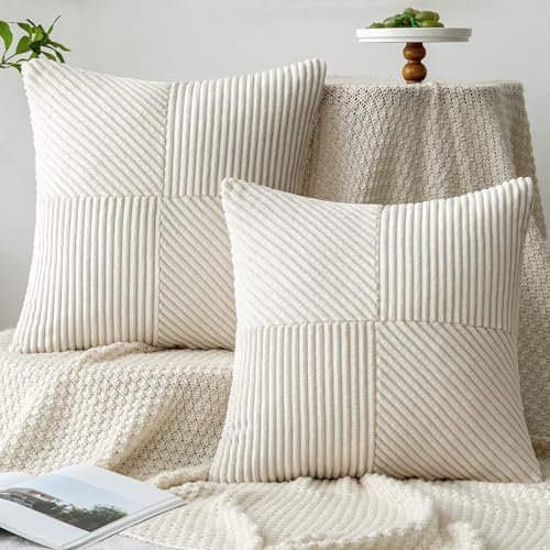 MIULEE Kissenbezug 40x40 2er Set Kissenhülle Kissenbezüge Kordsamt Kissen Muster Sofakissen Dekokissen Zierkissenbezug Couchkissen für Wohnzimmer Schlafzimmer Creme