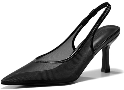Coutgo Womens Slingback Kitten Heels Closed Pointed Toe Low Heel Mesh Pumps Sexy Dress Shoes, Black, Size 8