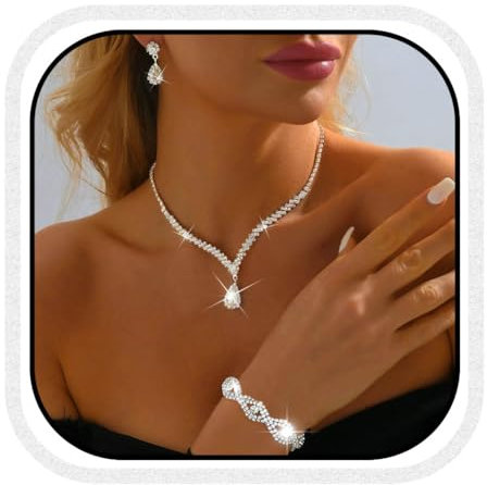 Fashband Strass-Schmuck-Set, Silberschmuck, Halskette, Hochzeits-Halskette, Schmuckzubehör für Damen, Einheitsgröße, Kunstperle, Kein edelstein