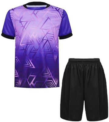 Yeahdor Barn pojkar sportkläder set kortärmad sportskjorta med korta byxor lös passform fotboll basket sportdräkt träningsoverall, Vit, 170 cm