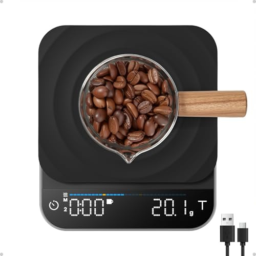 RENPHO Digitale Kaffeewaage mit Timer, Wiederaufladbare 0,1g/3kg Präzise Espressowaage mit Automatischer Zeitmessung, Portable Küchenwaage für Pour-Over & Filterkaffee,kaffee geschenk
