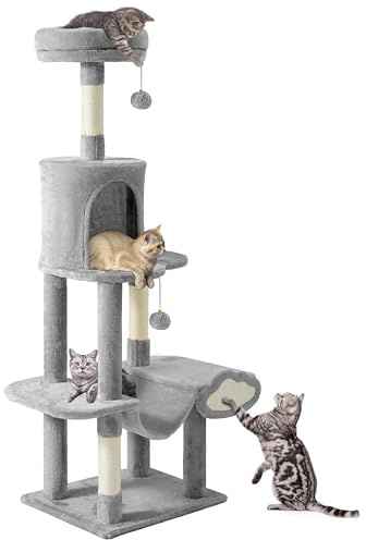 YITAHOME Cat Tree, Stable Scratching Post for Cats, Multi-level Climbing Tower Tree with Hammock, Tall Sturdy Cat Activity Centre with Perch for Indoor Cats Kitty Kitten, Grey