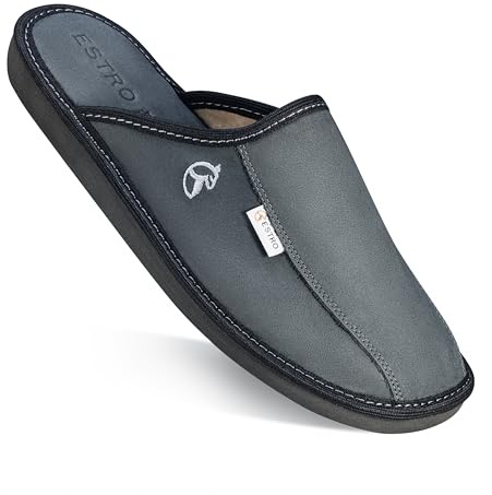 ESTRO Ciabatte Uomo Casa Pelle - Pantofole Uomo Casa Lana Ciabatte Vera Pelle Suola di Memoria Frost (42, Blu Scuro)